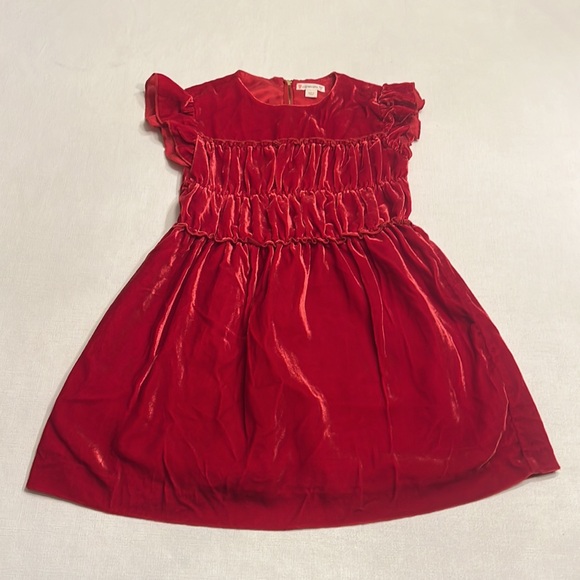 Crewcuts J. Crew smocked waist velvet red dress - Picture 3 of 6